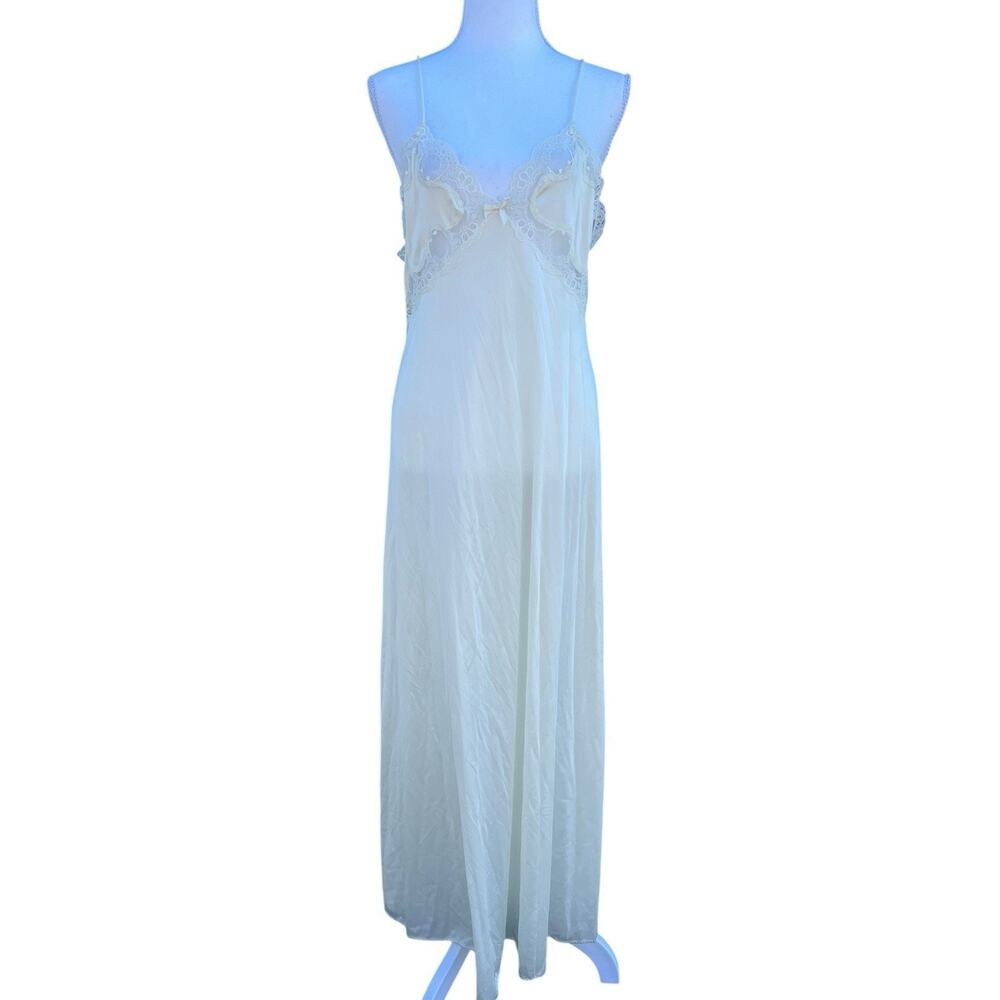 Vintage Women's Night Gown Sleepwear V-Neck Floral Lace Ivory Size Medium - Picture 11 of 16